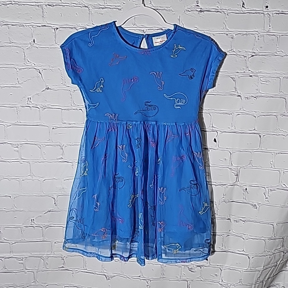 Hanna Andersson sz 130 Cm US sz 8 dinosaur dress embroidery K57